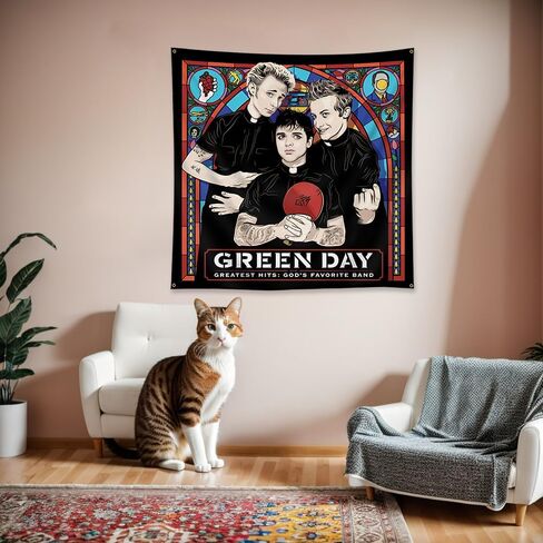 Moor Green Tapestry Day Greatest Hits God's Favorite Band Banner Music Album الجدار شنقا العلم (3x3ft، لون زاهي، بوليستر) للرجال الكهف، النوم، احتياجات الهدايا in Kuwait