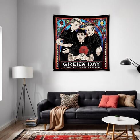 Moor Green Tapestry Day Greatest Hits God's Favorite Band Banner Music Album الجدار شنقا العلم (3x3ft، لون زاهي، بوليستر) للرجال الكهف، النوم، احتياجات الهدايا in Kuwait