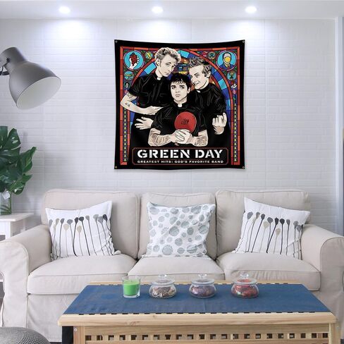 Moor Green Tapestry Day Greatest Hits God's Favorite Band Banner Music Album الجدار شنقا العلم (3x3ft، لون زاهي، بوليستر) للرجال الكهف، النوم، احتياجات الهدايا in Kuwait