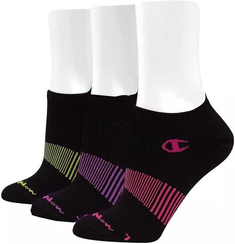 Champion 3-Pack Women's Sport Super No-Show Socks (US, Alpha, One Size, Regular, Regular, Black/Neon Stripes) in Saudi Arabia