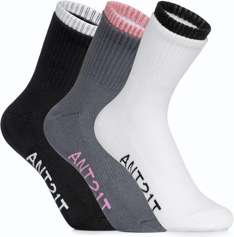 Women's Athletic Socks, Crew Cut, 3 Pack, Black/White/Grey in Saudi Arabia