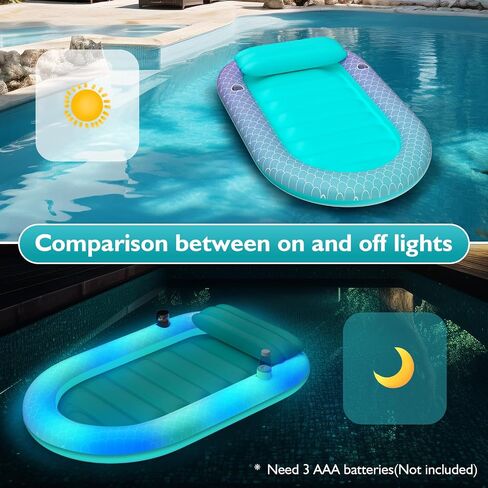 Inflatable Tanning Pool, Pool Lounger Floats with Colorful Lights/Cup Holder/Pillow, Large Mermaid Suntan Tub Inflatable Pool Raft Bed for Adult Family Pool Garden Beach Summer Water Party in Saudi Arabia