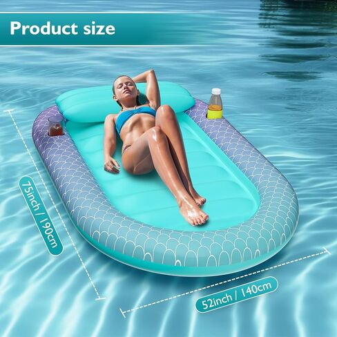 Inflatable Tanning Pool, Pool Lounger Floats with Colorful Lights/Cup Holder/Pillow, Large Mermaid Suntan Tub Inflatable Pool Raft Bed for Adult Family Pool Garden Beach Summer Water Party in Saudi Arabia
