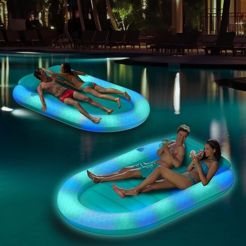 Inflatable Tanning Pool, Pool Lounger Floats with Colorful Lights/Cup Holder/Pillow, Large Mermaid Suntan Tub Inflatable Pool Raft Bed for Adult Family Pool Garden Beach Summer Water Party in Saudi Arabia
