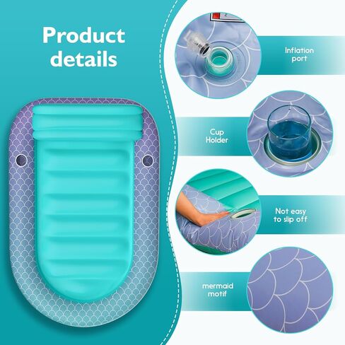 Inflatable Tanning Pool, Pool Lounger Floats with Colorful Lights/Cup Holder/Pillow, Large Mermaid Suntan Tub Inflatable Pool Raft Bed for Adult Family Pool Garden Beach Summer Water Party in Saudi Arabia