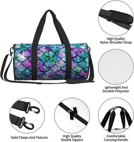 Ombre Glowing Mermaid Tails Travel Duffel Bags Gym Sports Luggage Large Travel Tote Bag Overnight Weekend Bags For Man And Women,Black,Ts012-9,One Size in Saudi Arabia