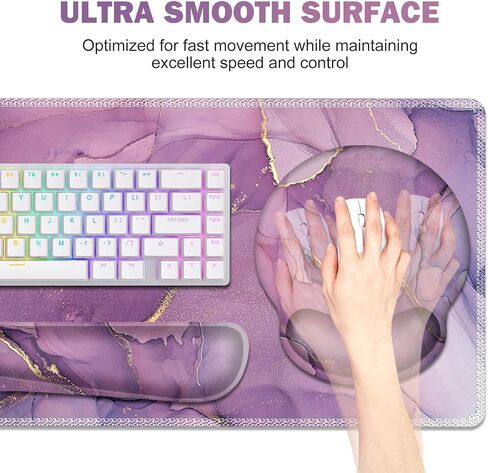 Gaming Mouse Pad Large Desk Mat, Cute Purple Marble Rose Desk Pad Protector | 4in1 XXL Mousepad + Keyboard Wrist Rest+Mouse Wrist Rest+Coaster Set with Ergonomic Desk Pad for Home Office PC,Flowers in Kuwait