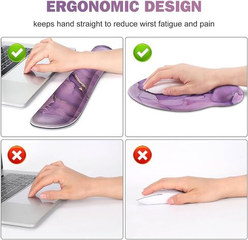 Gaming Mouse Pad Large Desk Mat, Cute Purple Marble Rose Desk Pad Protector | 4in1 XXL Mousepad + Keyboard Wrist Rest+Mouse Wrist Rest+Coaster Set with Ergonomic Desk Pad for Home Office PC,Flowers in Kuwait