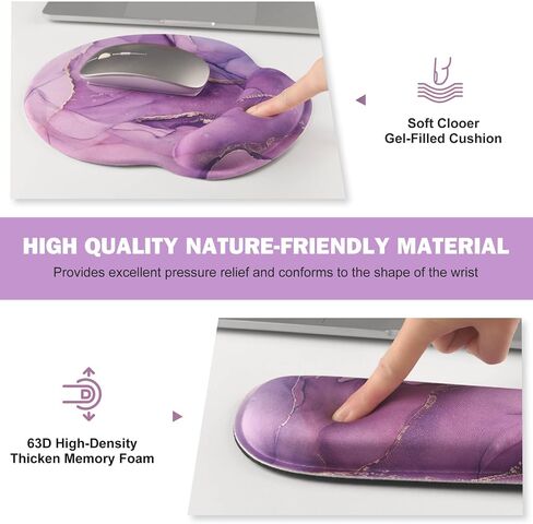 Gaming Mouse Pad Large Desk Mat, Cute Purple Marble Rose Desk Pad Protector | 4in1 XXL Mousepad + Keyboard Wrist Rest+Mouse Wrist Rest+Coaster Set with Ergonomic Desk Pad for Home Office PC,Flowers in Kuwait