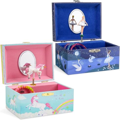 صندوق تخزين المجوهرات الموسيقية للفتيات من Jewelkeeper مع حزمة راقصة الباليه الدوارة مع صندوق تخزين المجوهرات الموسيقية للفتيات مع وحيد القرن الدوار، تصميم قوس قزح لحن حالم جميل in Kuwait