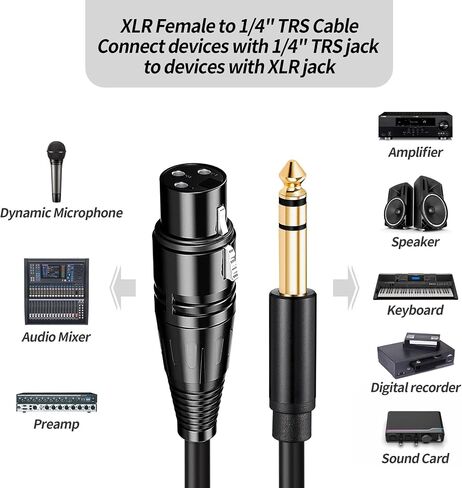كابل Sound Harbour XLR أنثى إلى 1/4، كابلات TRS إلى XLR بطول 3.3 قدم، محول كابل ميكروفون، كابل توصيل متوازن in Saudi Arabia