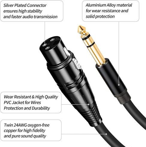 كابل Sound Harbour XLR أنثى إلى 1/4، كابلات TRS إلى XLR بطول 3.3 قدم، محول كابل ميكروفون، كابل توصيل متوازن in Saudi Arabia