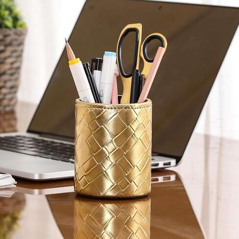 Pencil Holder, PU Leather Pencil Organizer for Desk for Cosmetics Office Supplies,Makeup Brushes Holder Brown PH106 in Saudi Arabia
