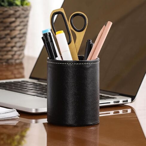 Pencil Holder, PU Leather Pencil Organizer for Desk for Cosmetics Office Supplies,Makeup Brushes Holder Brown PH106 in Saudi Arabia
