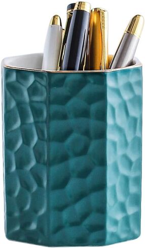 Ceramic Pen Holder for Desk Cute Octagon Shaped Pencil Holder Cup Pot Desk Organizer for Office Decor Makeup Brush Holder (Pink) in Kuwait