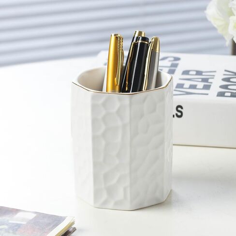 Ceramic Pen Holder for Desk Cute Octagon Shaped Pencil Holder Cup Pot Desk Organizer for Office Decor Makeup Brush Holder (Pink) in Kuwait