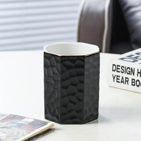 حامل أقلام سيراميك للمكتب لطيف على شكل مثمن حامل أقلام رصاص كوب وعاء مكتب منظم لديكور المكتب حامل فرشاة ماكياج (وردي) in Kuwait