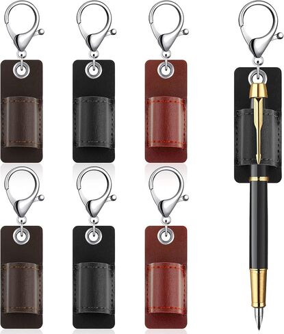 6 Pieces Portable Leather Pen Holder PU Leather Badge Pencil Holder Pocket Protector Pen Pouch Holder Organizer Pen Protector for Badge Holder or Neck Lanyard (Black) in Saudi Arabia