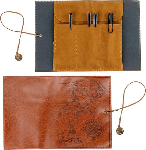 MOTZU PU Leather Rollup Pen Bag, Vintage Creative Map Pencil Case, Matte Cover Storage Pouch Holder Organizer, Art Makeup Cosmetic Pouch, Soft Wrap Bag Stationery Gift, Brown D in Saudi Arabia
