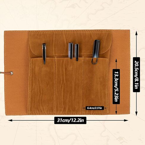 motzu بو الجلود لفة القلم حقيبة، خمر مقلمة خريطة الإبداعية، ماتي غطاء تخزين الحقيبة حامل المنظم، الفن ماكياج الحقيبة التجميل، لينة التفاف حقيبة هدية القرطاسية، البني د in Kuwait