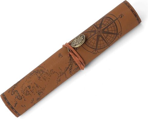 motzu بو الجلود لفة القلم حقيبة، خمر مقلمة خريطة الإبداعية، ماتي غطاء تخزين الحقيبة حامل المنظم، الفن ماكياج الحقيبة التجميل، لينة التفاف حقيبة هدية القرطاسية، البني د in Kuwait