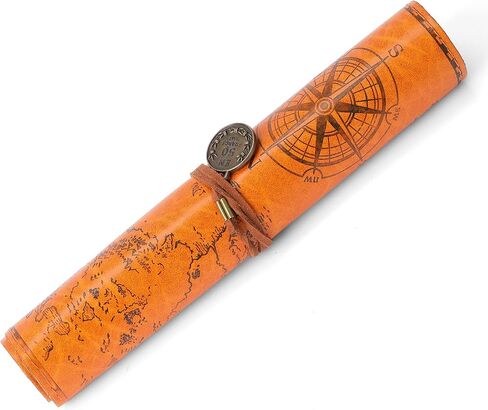 MOTZU PU Leather Rollup Pen Bag, Vintage Creative Map Pencil Case, Matte Cover Storage Pouch Holder Organizer, Art Makeup Cosmetic Pouch, Soft Wrap Bag Stationery Gift, Brown D in Saudi Arabia