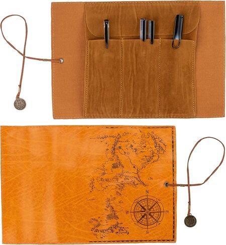 MOTZU PU Leather Rollup Pen Bag, Vintage Creative Map Pencil Case, Matte Cover Storage Pouch Holder Organizer, Art Makeup Cosmetic Pouch, Soft Wrap Bag Stationery Gift, Brown D in Saudi Arabia