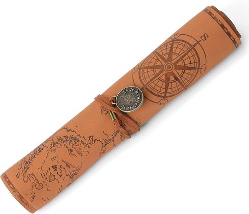 MOTZU PU Leather Rollup Pen Bag, Vintage Creative Map Pencil Case, Matte Cover Storage Pouch Holder Organizer, Art Makeup Cosmetic Pouch, Soft Wrap Bag Stationery Gift, Brown D in Saudi Arabia