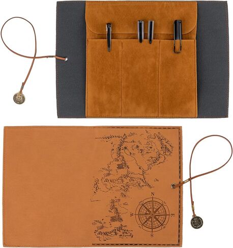 MOTZU PU Leather Rollup Pen Bag, Vintage Creative Map Pencil Case, Matte Cover Storage Pouch Holder Organizer, Art Makeup Cosmetic Pouch, Soft Wrap Bag Stationery Gift, Brown D in Saudi Arabia