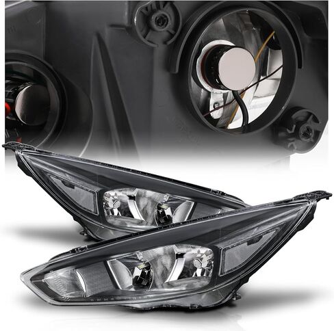 M-AUTO Headlights Assembly Compatible with 2015 2016 2017 Ford Focus [Halogen Model], Black Housing Clear Lens Clear Corner Headlamps Pair for Driver and Passenger Side in Saudi Arabia
