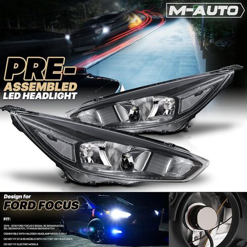 M-AUTO Headlights Assembly Compatible with 2015 2016 2017 Ford Focus [Halogen Model], Black Housing Clear Lens Clear Corner Headlamps Pair for Driver and Passenger Side in Saudi Arabia