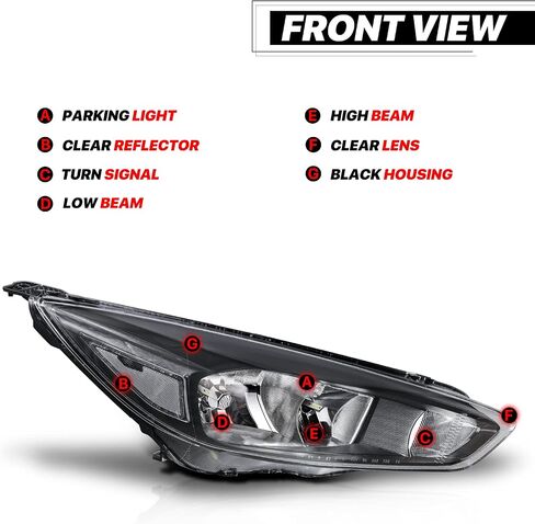 M-AUTO Headlights Assembly Compatible with 2015 2016 2017 Ford Focus [Halogen Model], Black Housing Clear Lens Clear Corner Headlamps Pair for Driver and Passenger Side in Saudi Arabia