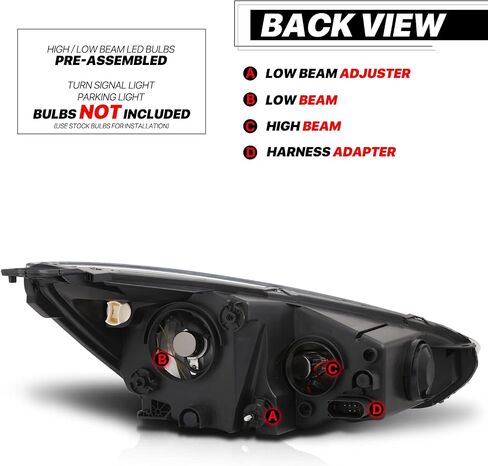 M-AUTO Headlights Assembly Compatible with 2015 2016 2017 Ford Focus [Halogen Model], Black Housing Clear Lens Clear Corner Headlamps Pair for Driver and Passenger Side in Saudi Arabia