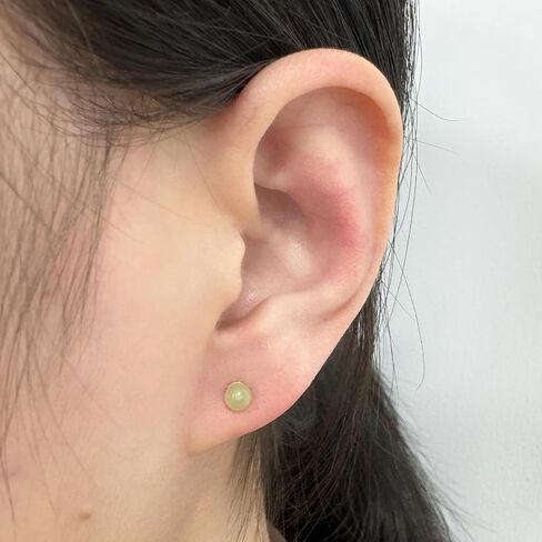 Jade Stud Earrings 4mm Light Green Jade Earrings for Women, 14K Gold Plated Stud Earrings for Sensitive Ears, Jade Jewelry for Women & Men, Good Luck Handmade Earrings Gift for Birthday Anniversary in Saudi Arabia