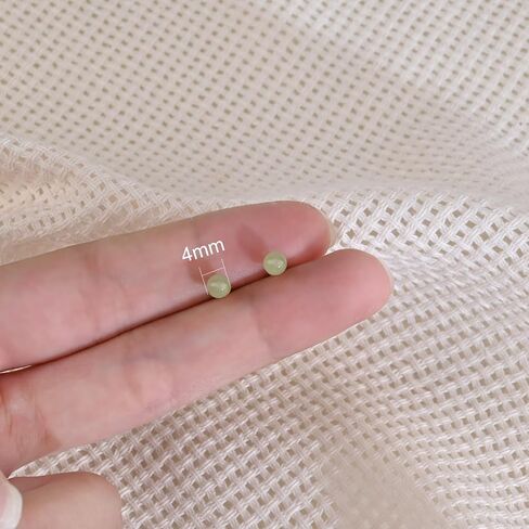 Jade Stud Earrings 4mm Light Green Jade Earrings for Women, 14K Gold Plated Stud Earrings for Sensitive Ears, Jade Jewelry for Women & Men, Good Luck Handmade Earrings Gift for Birthday Anniversary in Saudi Arabia