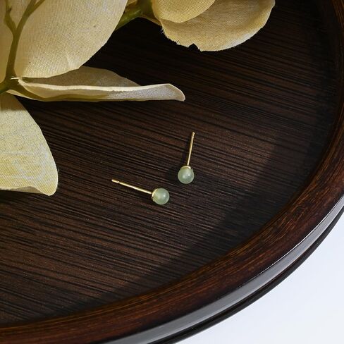 Jade Stud Earrings 4mm Light Green Jade Earrings for Women, 14K Gold Plated Stud Earrings for Sensitive Ears, Jade Jewelry for Women & Men, Good Luck Handmade Earrings Gift for Birthday Anniversary in Saudi Arabia