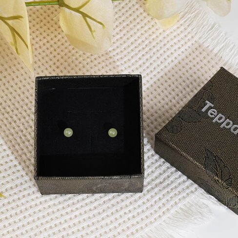 Jade Stud Earrings 4mm Light Green Jade Earrings for Women, 14K Gold Plated Stud Earrings for Sensitive Ears, Jade Jewelry for Women & Men, Good Luck Handmade Earrings Gift for Birthday Anniversary in Saudi Arabia