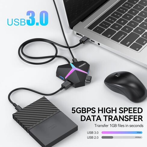USB Hub 4 Port Extender 2ft, FEMORO USB 3.0 Hubs Splitter, Extra Multi USB Port Expander Adapter High 3 Speed Data Transfer USB Hub for Laptop PC MacBook Mac Pro Mouse Keyborad in Saudi Arabia