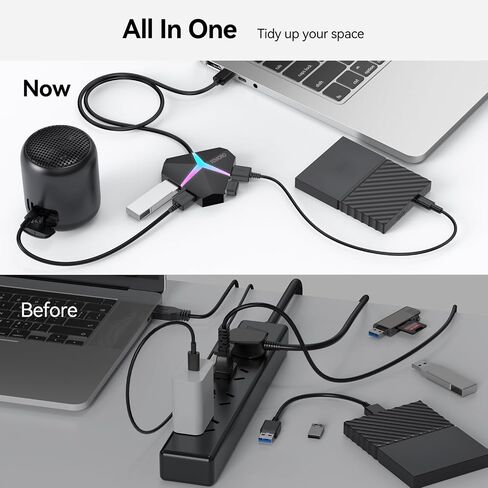 USB Hub 4 Port Extender 2ft, FEMORO USB 3.0 Hubs Splitter, Extra Multi USB Port Expander Adapter High 3 Speed Data Transfer USB Hub for Laptop PC MacBook Mac Pro Mouse Keyborad in Saudi Arabia