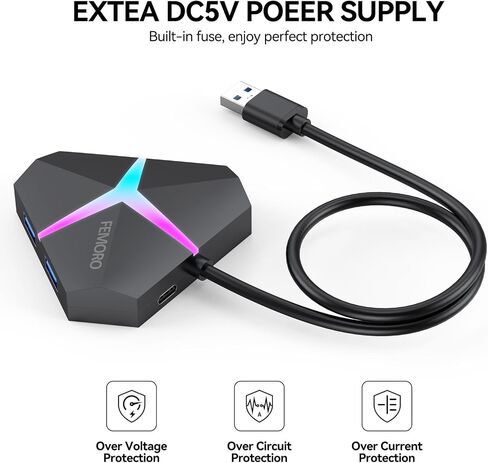 USB Hub 4 Port Extender 2ft, FEMORO USB 3.0 Hubs Splitter, Extra Multi USB Port Expander Adapter High 3 Speed Data Transfer USB Hub for Laptop PC MacBook Mac Pro Mouse Keyborad in Saudi Arabia