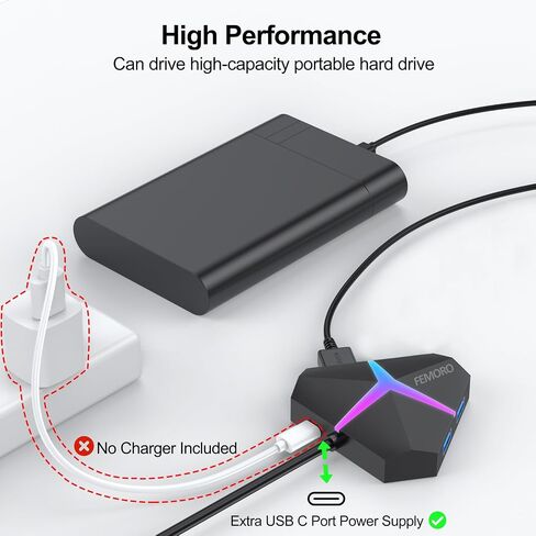 USB Hub 4 Port Extender 2ft, FEMORO USB 3.0 Hubs Splitter, Extra Multi USB Port Expander Adapter High 3 Speed Data Transfer USB Hub for Laptop PC MacBook Mac Pro Mouse Keyborad in Saudi Arabia