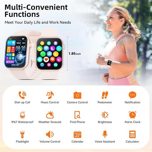 Smart Watch for Women with Bluetooth Call 1.85'' Fitness Tracker with Heart Rate Sleep Monitor Multiple Sport Modes Fitness Watch for Android iOS in Saudi Arabia