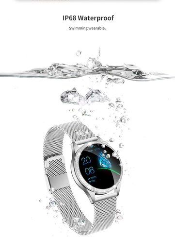 ساعة ذكية ذكية تعمل باللمس للسيدات KW20 مع أحجار الراين المبهرة، IP68 مقاومة للماء، بلوتوث | مراقب النوم ومعدل ضربات القلب، عداد الخطى، تذكير فسيولوجي، كاميرا| ساعة ذكية للنساء (فضي) in Kuwait