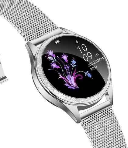 ساعة ذكية ذكية تعمل باللمس للسيدات KW20 مع أحجار الراين المبهرة، IP68 مقاومة للماء، بلوتوث | مراقب النوم ومعدل ضربات القلب، عداد الخطى، تذكير فسيولوجي، كاميرا| ساعة ذكية للنساء (فضي) in Kuwait