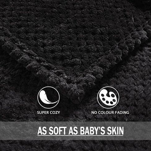 Exclusivo Mezcla Fleece Throw Blanket Extra Large, Super Soft and Warm Blankets for Couch, Sofa and Bed Waffle Textured, Cozy, Fuzzy and Lightweight (Black, 50x70 inches) in Kuwait
