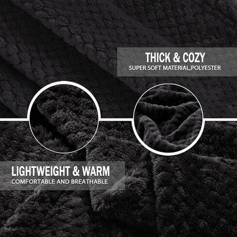Exclusivo Mezcla Fleece Throw Blanket Extra Large, Super Soft and Warm Blankets for Couch, Sofa and Bed Waffle Textured, Cozy, Fuzzy and Lightweight (Black, 50x70 inches) in Kuwait