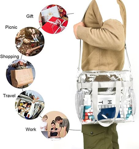 حقائب Valleycomfy الشفافة المكونة من قطعتين معتمدة من الاستاد، حقائب شفافة للسفر وصالة الألعاب الرياضية للعمل والرياضة والحفلات الموسيقية - 12 × 12 × 6 in Kuwait