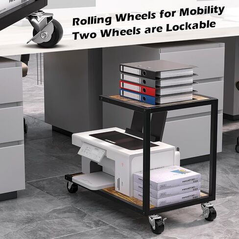 Printer Stand with Storage Shelf, Printer Table Stand Set with Rolling Printer Stand Under Desk, 4 Tier Printer Shelf Stand for Fax Machine Scanner Heat Press Files for Home Office in Saudi Arabia