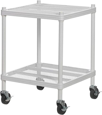 Design Ideas MeshWorks 2 Tier Wheeled Metal Storage Printer Cart Shelving Unit Rack for Kitchen or Office Organization, 17.7" x 17.7" x 23.6", White in Saudi Arabia
