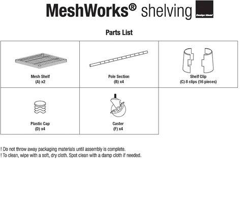 Design Ideas MeshWorks 2 Tier Wheeled Metal Storage Printer Cart Shelving Unit Rack for Kitchen or Office Organization, 17.7" x 17.7" x 23.6", White in Saudi Arabia